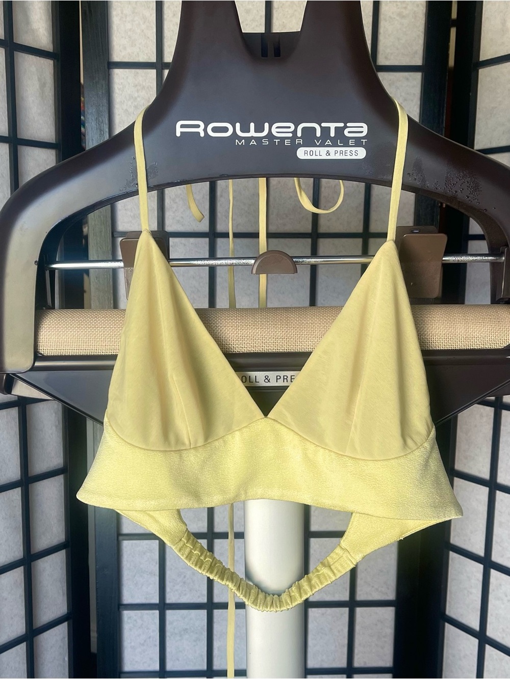 Jonathan Simkhai Pale Yellow Triangle Bikini Top with Ruffle Hem